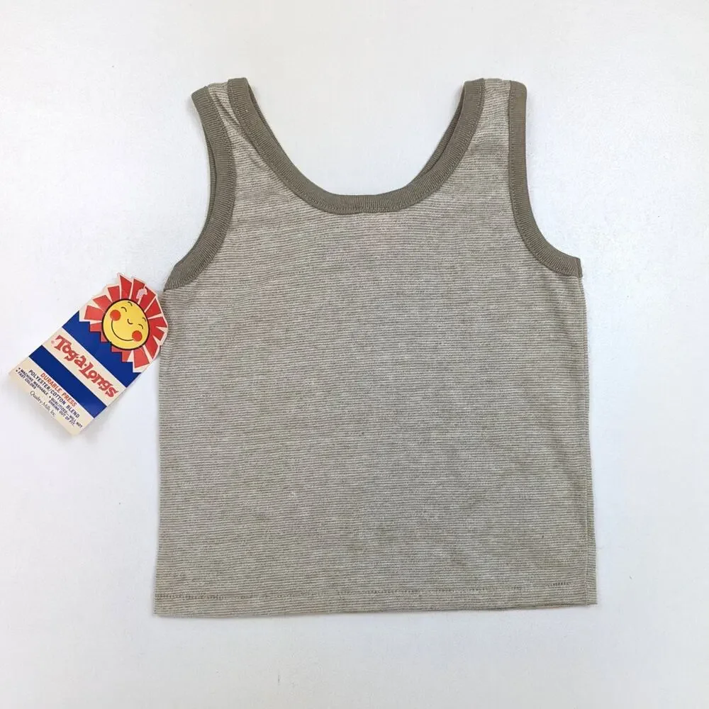 Vintage Tog-A-Longs Tank Top Boys Sz 2-3T Retro Beige Tan Ringer Basic Casual